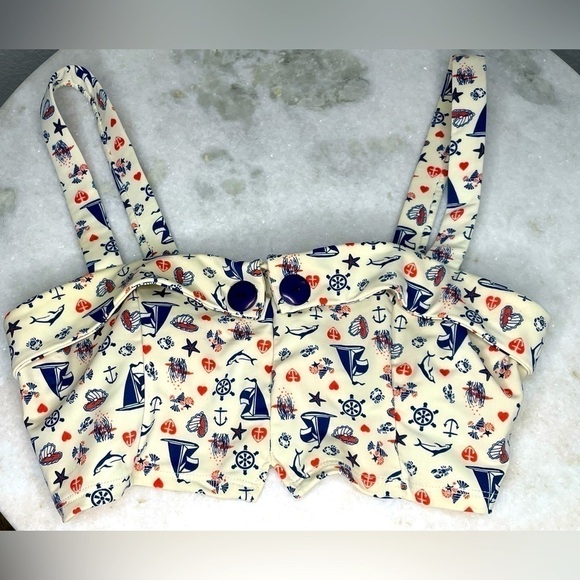 Girl Howdy bikini top only sz 8 retro vintage pinup style sailing print - Picture 1 of 9
